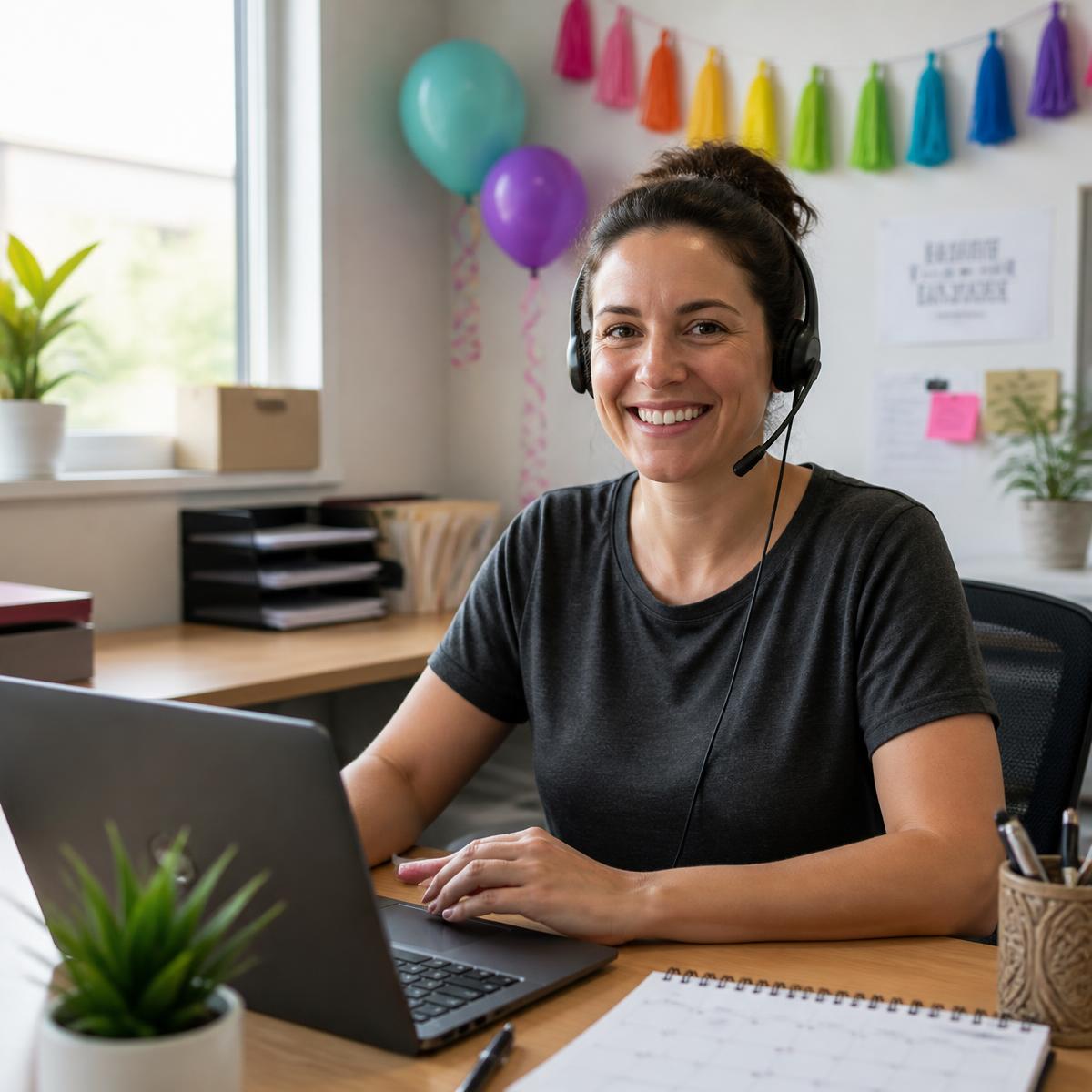 Coordinator answering booking calls at the office